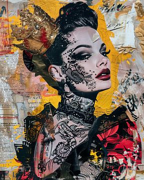 Royal Ink een moderne koningin in urban collagekunst van Dutch Art Works