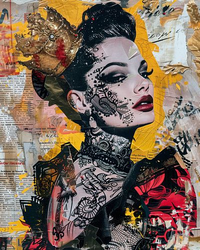 Royal Ink a modern queen in urban collage art