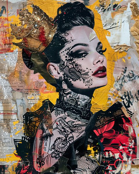 Royal Ink a modern queen in urban collage art by Dutch Art Works