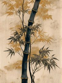 Japandi: Bamboe met gouden bladeren op linnen textuur van Studio Pieternel