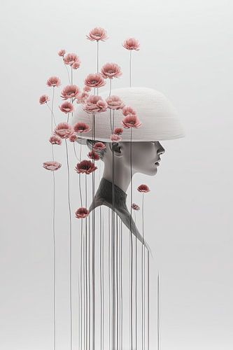 surrealistisch portret vrouw met bloemen