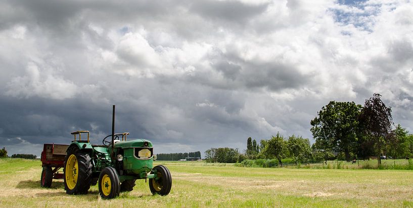 Tractor in een weiland in Maassluis; panorama van Maurice Verschuur