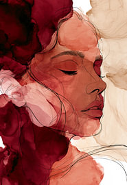 Portrait romantique d'une femme dans des tons bordeaux sur SPEQ ART
