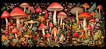 Collage d'automne avec champignons et fleurs sur Luc de Zeeuw