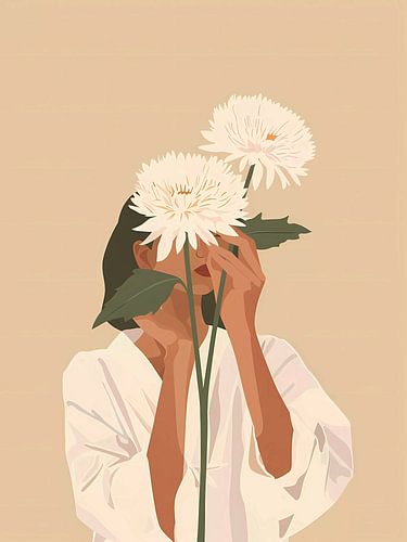 ze houdt witte chrysant