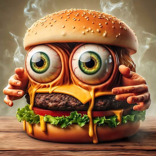 De verrassing met de cheeseburger met grote ogen