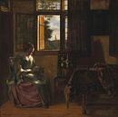 Een vrouw die een brief leest bij een raam, Pieter de Hooch van Meesterlijcke Meesters thumbnail