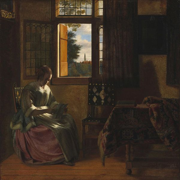 Une femme lisant une lettre près d'une fenêtre, Pieter de Hooch par Des maîtres magistraux