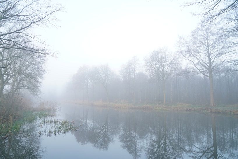 Neblige Landschaft mit See und Wald von Herman Peters