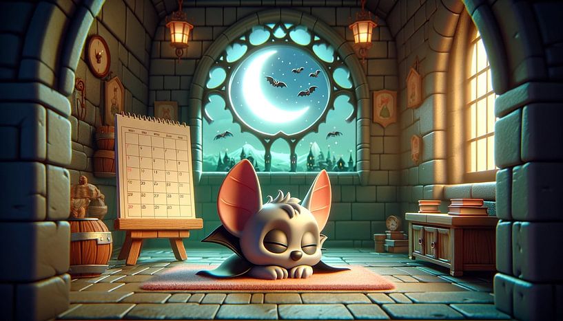 Sommeil de minuit dans la chambre de la tour éclairée par la lune par artefacti