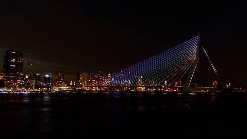 De Erasmusbrug uitgelicht in regenboogkleuren. van Licht! Fotografie