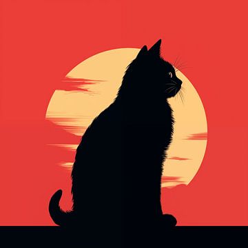 Silhouette de chat coucher de soleil Minimalisme sur TheXclusive Art