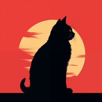 Silhouette de chat coucher de soleil Minimalisme sur The Xclusive Art