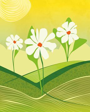 Drie bloemen in de lente abstract landschap van Tanja Udelhofen