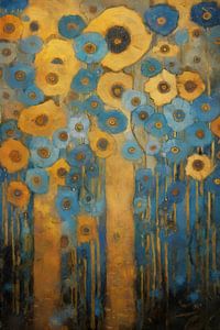 Blaue und gelbe Blumen in abstrakter Komposition