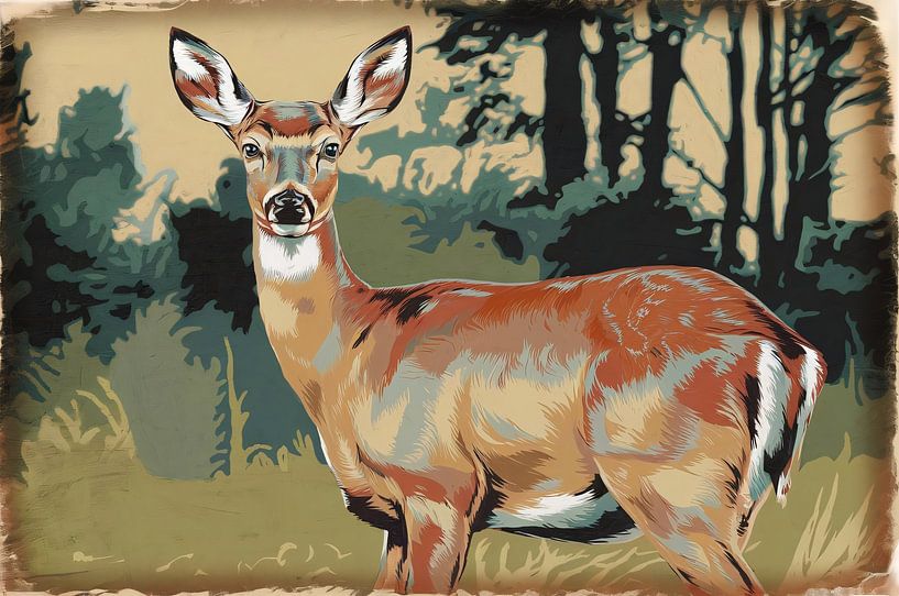 Vintage hert in bos schilderij van Imperial Art House