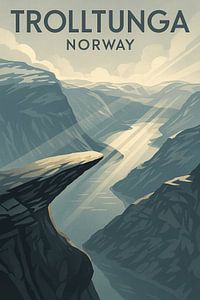 Trolltunga Norwegen Vintage Travel Poster