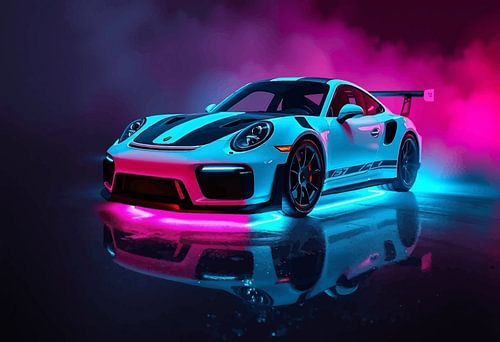 Porsche 911 GT3 RS Wit en Zwart Neon Showroom Art