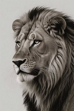 Lion majestueux en essence monochrome sur De Muurdecoratie