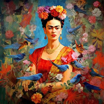 Frida - colourful portrait Frida by Wonderful Art