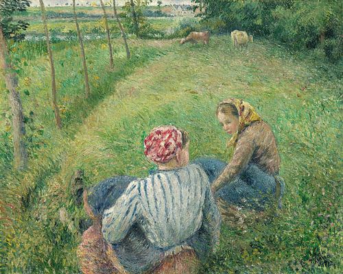 Camille Pissarro,Jonge boerenmeisjes rusten in de velden in de b