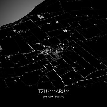 Zwart-witte landkaart van Tzummarum, Fryslan. van Rezona