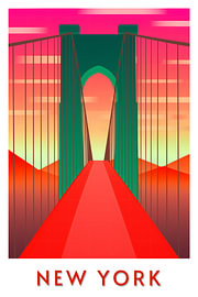 New Yorker Brücke bei Sonnenuntergang | Stadt-Reiseplakat von Minimal Blue