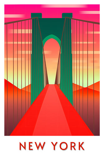 New Yorker Brücke bei Sonnenuntergang | Stadt-Reiseplakat