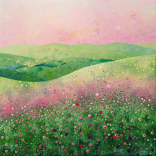 Bloemenweide | Blossom Bliss van Abstract Schilderij