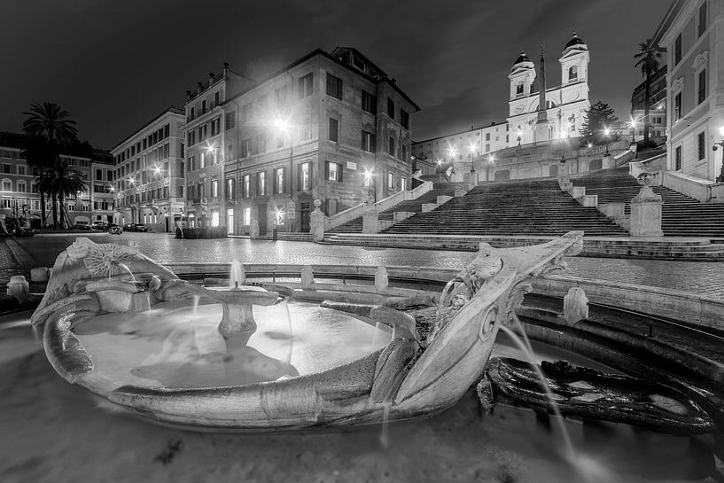 Fontana della Barcaccia und die Spanische Treppe schwarz und weiß von Anton de Zeeuw