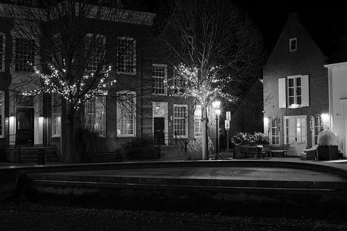 Une scène extérieure en soirée et en noir et blanc