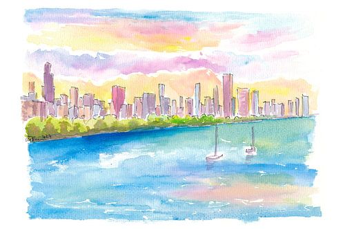 Chicago Amazing skyline scene with Lake Michigan