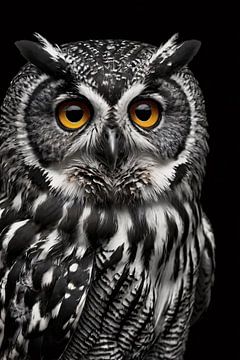Gedetailleerd zwart-wit ontwerp van een uil van Art & Soul Creations