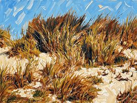 Marram grass in the dunes: an impasto impression of a coastal landscape by Dirk van der Ven