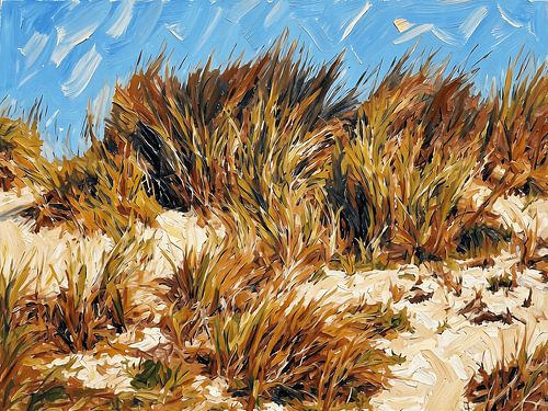'Helmgras in de Duinen': een impressionistisch duinlandschap aan de kust van Nederland