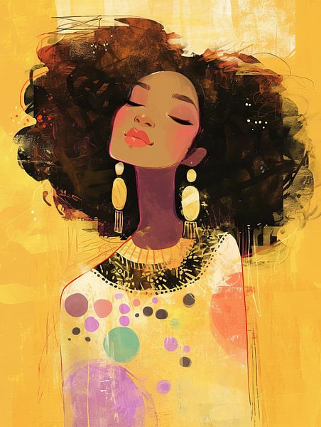 Vrouwenportret | Dream in Golden Abstract van Blikvanger Schilderijen