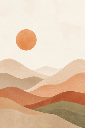 Abstrakte Wüstenlandschaft – Minimalistische Wandkunst in Erdtönen