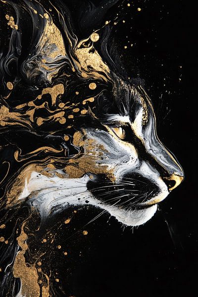 Lynx abstrait noir et or par Imperial Art House