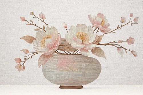 Japandi Kunst. Serene Blossom Still Life Gemälde
