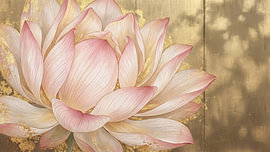 Fleur de lotus rose pâle sur fond doré sur Siti Zuliana