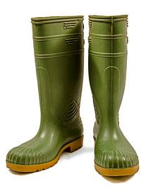 Green rubber boots against a white background by Gert Bunt