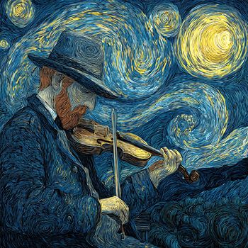 Violoniste sous la nuit étoilée