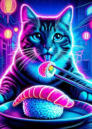 Chat mangeant des sushis