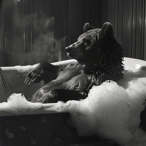 Bathroom picture: Relaxed bear in a bubble bath - a tongue-in-cheek eye-catcher for your WC