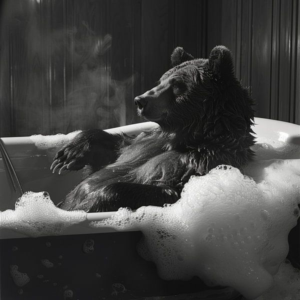 Bathroom picture: Relaxed bear in a bubble bath - a tongue-in-cheek eye-catcher for your WC by Poster Art Shop