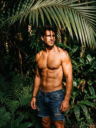 Muscular Man in Tropical Jungle