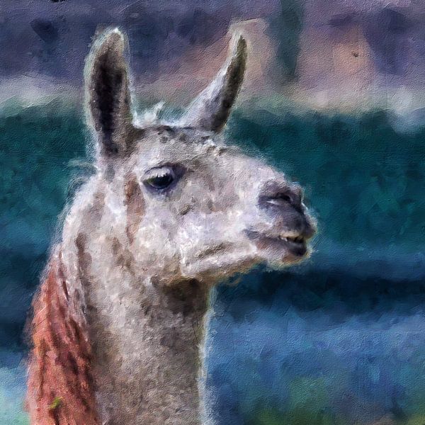 Portret van een lama (schilderij) van Art by Jeronimo