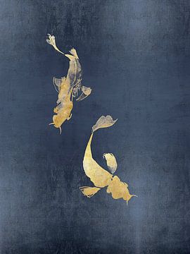 Koi fish I minimalist and modern I blue gold by Atelier UNBUNT