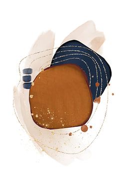Abstract Art - Watercolor Shapes In Rust Navy Blue And Gold