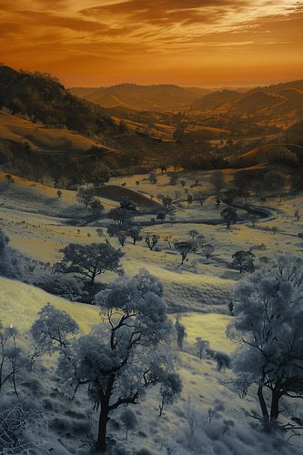 Sunrise in the hilly landscape